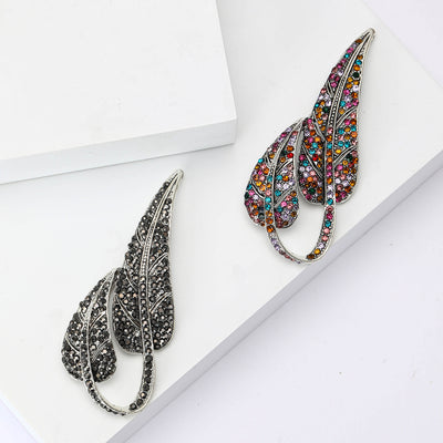 Crystal Looped Leaf Brooch on white background