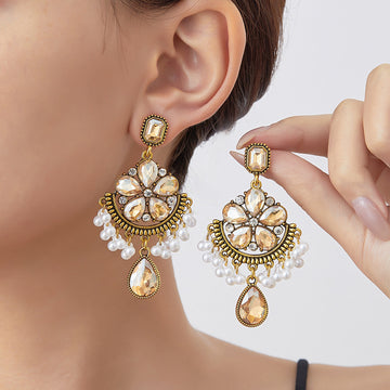 Six Color Ornate Floral Chandelier Statement Earrings