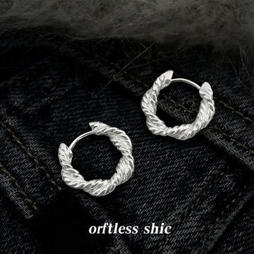 Silver Tone Textured Leaf Wreath Round Hoop Earrings