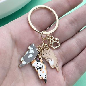 Cat Charm Keychain with Paw and Pearl Accents, Enamel Alloy, 24 Designs