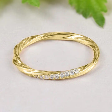 Gold Silver Twisted Thin CZ Band Finger Ring Sizes 6-10