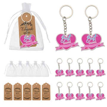 Pink Best Mom Heart Pendant Keychain, Single Or Bag And Tag Set