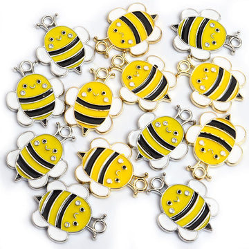 Yellow and Black Enamel Bee Charms in Gold and Silver Tones