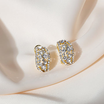 Gold Clear Look Marquise Leaf Huggie Hoop Earrings