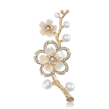 Plum Blossom Branch Brooch Pearl Rhinestone Two Finishes