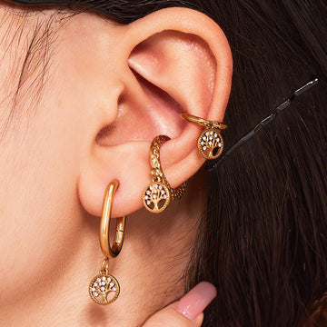 Crystal Tree of Life and Flower Drop Hoop Earrings in Nine Styles
