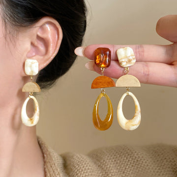 Cream Wood and Resin Teardrop Earrings Jewelry Accessory