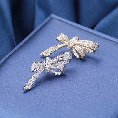 Crystal Bow Brooch front view on a plain background
