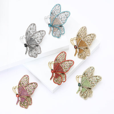 Six color large filigree rhinestone butterfly brooches display
