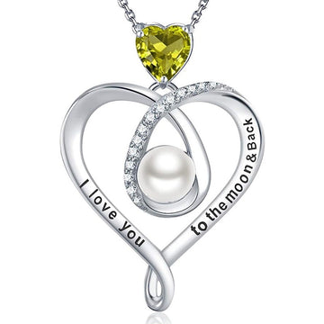 Silver Tone Infinity Heart Pearl Pendant Necklace Polished Chain Fashion Jewelry