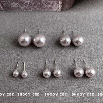 Gray Rose Pearl Like Round Stud Earrings In Five Graduated Sizes