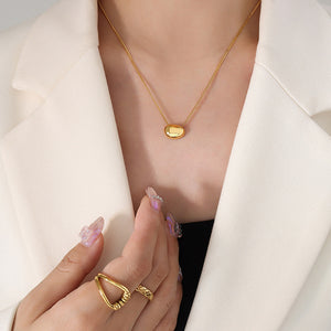 Gold Hollow Bean Pendant Cable Chain Collarbone Necklace