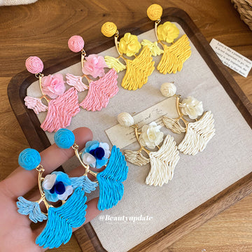 Woven Floral Leaf Drop Earrings in Three Colors Fashion Jewelry