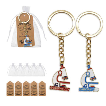 Microscope Laboratory Enamel Key Ring Red Or Blue Metal Charm