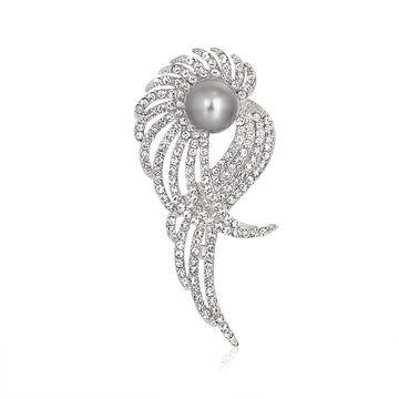 Silver Tone Flower Pearl Look Metal Brooch Pin for Jackets and Lapels