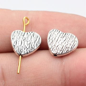 Wood Grain Heart Shaped Metal Beads in Two Finishes