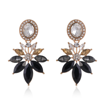 Gold Tone Silver Tone Flower Crystal Two Designs Metal Dangle Earrings