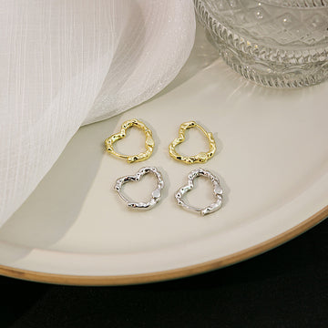 Irregular Open Heart Gold and Silver Small Hoop Earrings
