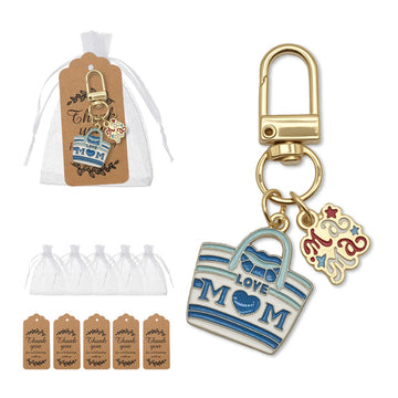 Blue Love Mom Handbag Enamel Keychain Gold Clip Metal Charm