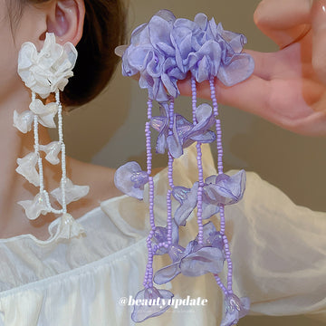 Chiffon Flower Vine Long Drop Earrings In Four Soft Colors