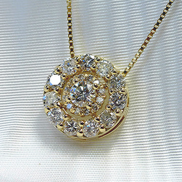 Gold Tone Round Halo Clear Stone Pendant Necklace Box Chain