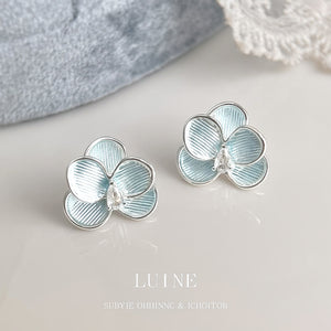 Silver Light Blue Orchid Stud Earrings Teardrop Crystal