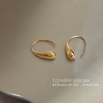 Gold Tone Polished Teardrop Open Hook Earrings For Women
