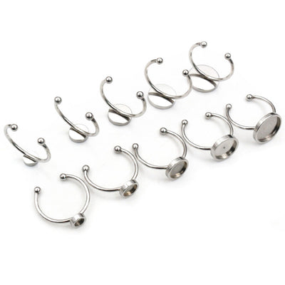 Stainless Steel Open Rings With Twin Ball Cabochon Settings shown in a grouped front view