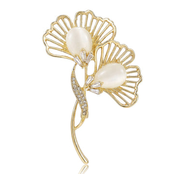 Openwork Double Flower Stem Brooch in Gold or Silver Tone