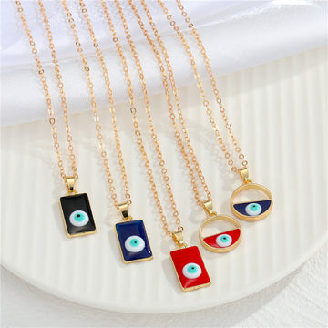Gold Tone Enamel Evil Eye Pendant Necklaces in Five Designs