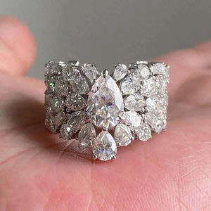 Pear-Cut Cubic Zirconia Cluster Ring, Extra-Wide Silver-Tone Brass Band