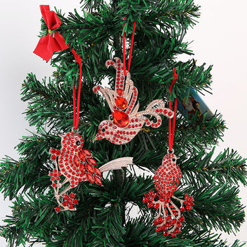Red Rhinestone Bird Metal Christmas Tree Hanging Ornaments