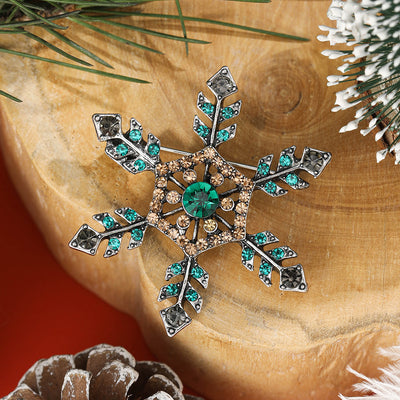 Front view of Geometric Crystal Snowflake brooch