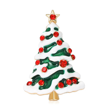 White Enamel Christmas Tree Brooch in 1 Style Metal Pin