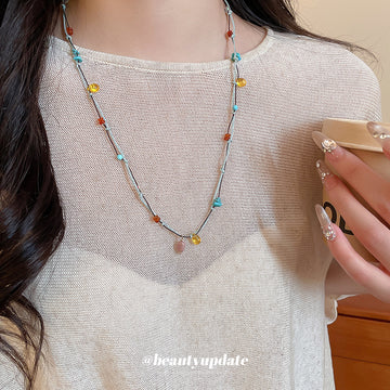 Colorful Beaded Double Cord Necklace with Tiny Accents