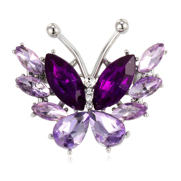 Butterfly Crystal Two Designs Metal Brooch Pin 2.9 x 3.4 cm