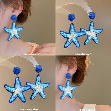 Blue Starfish Statement Stud Earrings for Women Fashion Jewelry