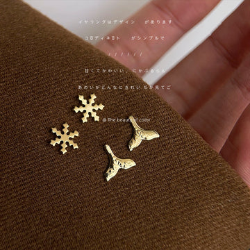 Gold Mini Snowflake and Whale Tail Stud Earrings Two Designs