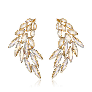 Gold Tone Silver Tone Champagne Long Marquise Wing Crystal Four Designs Metal Dangle