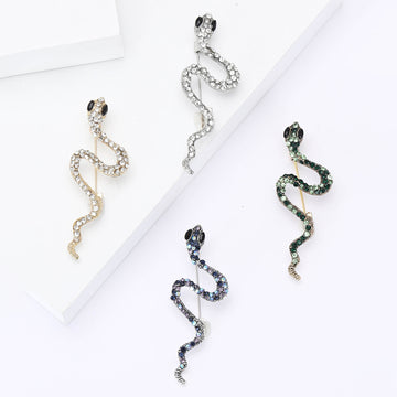 Wavy Crystal Snake Brooch in Four Metallic Colorways