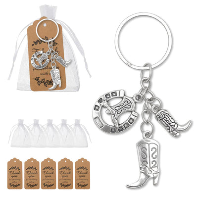 Western cowboy boot horseshoe keychain with bags and kraft tags