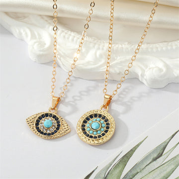 Gold Evil Eye Pendant Necklaces Round and Almond Two Styles