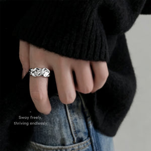 Silver Tone Open Link Pattern Adjustable Ring For Women