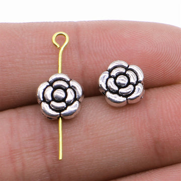 Antique Silver Rose Flower Bead With Side Stringing Hole