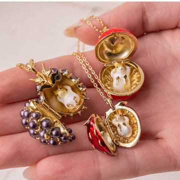 Hinged Fruit Egg Pendant Necklace In Three Designs