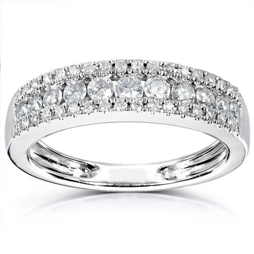 White Gold Tone Three Row Pave Crystal Band Ring Sizes 6-10