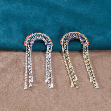 Rainbow Arch Crystal Brooch With Four Long Fringe Strands