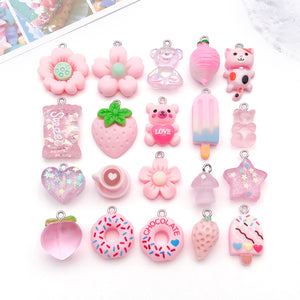 Pink Resin Food, Animal and Flower Charms for DIY Jewelry, Single or Assorted Packs