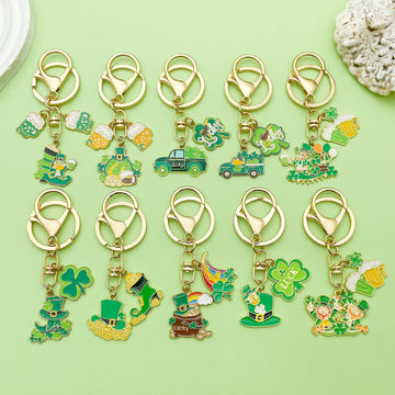 Shamrock Charm Keychains with 17 Mixed Design Styles for Bags and Keys