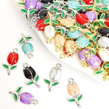 Enamel-Look Gold Silver Tulip Alloy Charms in 12 Styles